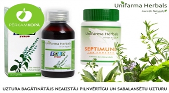 UNIFARMA HERBALS vitamīni pret saaukstēšanos - "Amla", "Septimune", "Tulsi Veg" vai "Solo" sīrups