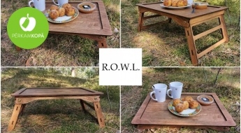 Radīts Latvijā! Rokām darināts bērzkoka brokastu galdiņš ar salokamām kājām