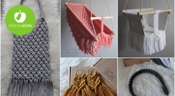 Сделано в Латвии! Качели узелкового плетения ,серьги, украшение на волосы и сумка для покупок HANDICRAFTBEE