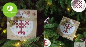 Radīts Latvijā! Rokdarbu komplekts "Izšujami rotājumi ar latvju spēka zīmēm" Ziemassvētku dekoru izgatavošanai