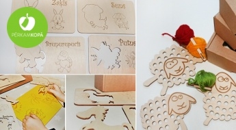 Latvijā ražotas montessori attīstošās koka rotaļlietas bērniem - trafareti zīmēšanai, puzles alfabēta apgūšanai u.c.
