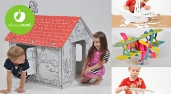 RAŽOTS LATVIJĀ! "Annahouse" radošas kartona rotaļlietas - spēļu māja, lidmašīna, kuģis u.c.