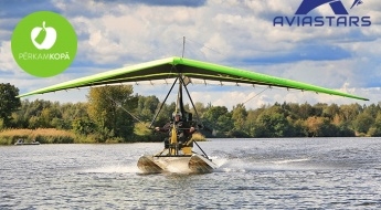 Iepazīšanās lidojums ar deltaplānu virs Rīgas ar instruktoru, paceļoties no ūdens
