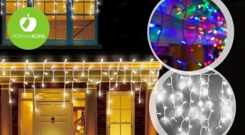 Gaišiem un krāsainiem svētkiem! LED gaismiņu virtene lāsteku formā (100 vai 200 lampiņas)