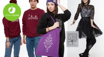 Radīts Latvijā! Vīriešu, sieviešu un bērnu apģērbi un somas ar tautisku apdruku + dāvana