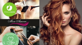 Процедура полного ухода за волосами в салоне MON AMOUR: покраска, стрижка, кератиновая маска, массаж головы и укладка волос