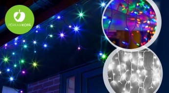 Gaišiem un krāsainiem svētkiem! LED gaismiņu virtene lāsteku formā (100 vai 200 lampiņas)