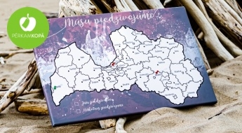 Piedzīvojumu karte-plakāts ar Latvijas, Baltijas vai pasaules valstu kontūrām