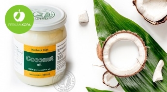 100% dabīga un tīra kokosriekstu eļļa skaistumam, veselībai un kulināriem šedevriem (500 ml un 1 l)