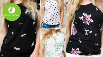 Летние женские футболки с кружевами, цветами, листьями или в крапинку (M-XXL)