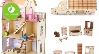 "Rainbow Kids" 3D koka konstruktori bērniem - leļļu māja, lielā stāvvieta, lidmašīna u.c.