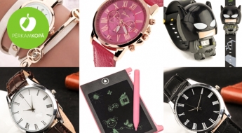 IZPĀRDOŠANA! Sieviešu un vīriešu rokas pulksteņi dažādām gaumēm + rotaļu pulksteņi bērniem un LCD tāfeles