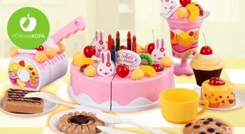 Для маленьких кондитеров! 2 ярких комплекта маленьких тортиков синего и розового цвета (75 деталей)