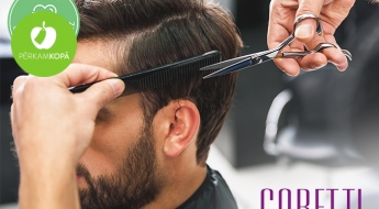 Vīriešu matu griezums + matu mazgāšana + galvas masāža + ieveidošana salonā CORETTI