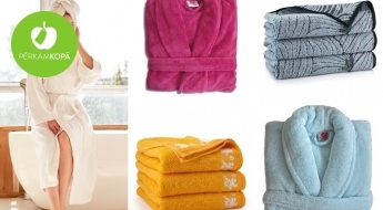 Мягкие полотенца из хлопка и халаты разных цветов