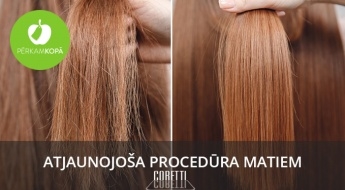 Atjaunojoša procedūra matiem ar dziļas iedarbības ārstnieciskajiem līdzekļiem salonā "Coretti"