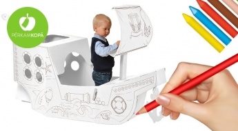 Сделанная в Латвии картонная игрушка ''Пиратский корабль'' - раскрашивай и радуйся!