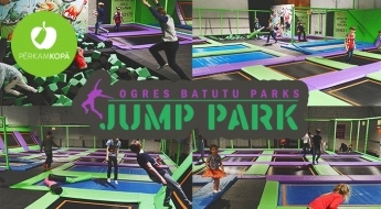 Ogres JUMP PARK batutu parka apmeklējums: ieejas biļete 1 personai vai visa batutu parka īre