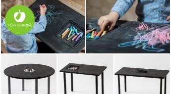 Radīts Latvijā! Bērnu galdiņi ar tāfeles virsmu jautrām un krāsainām rotaļām - 3 dažādi izmēri. DĀVANĀ KRĪTIŅI!
