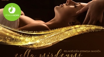 Расслабляющий массаж тела с золотым лосьоном "Zelta mirdzums" в салоне "Green SPA"