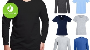 Kokvilnas plānie džemperi, t-krekli un topiņi vīriešiem un sievietēm - plaša krāsu un izmēru izvēle