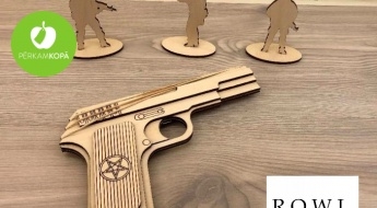 Сделано в Латвии! Игрушечный деревянный пистолет + 13 резинок для стрельбы и цель
