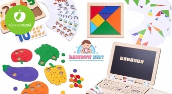 "Rainbow Kids" attīstošās koka spēles bērniem - formu, krāsu, burtu un ciparu apguvei