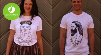 СДЕЛАНО В ЛАТВИИ! Женские и мужские футболки белого цвета с принтом - разные дизайны (S-XXL)