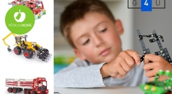 Metāla konstruktori bērniem - ugunsdzēsēju mašīna, helikopters, smagā mašīna un traktors