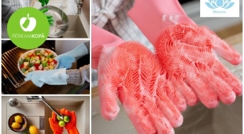 Универсальные перчатки для уборки из пищевого силикона разных цветов NELUMO
