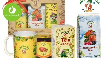 Полезный и вкусный подарок к Рождеству: чай "Rūķīšu tējas", варенье и и соки в Рождественских подарочных упаковках
