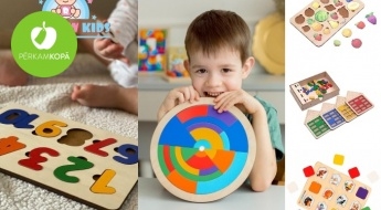 "Rainbow Kids" attīstošas koka spēles bērniem formu, krāsu, burtu u.c. prasmju apguvei