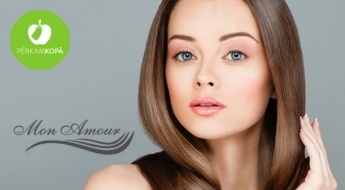 Салон MON AMOUR: покраска или мелирование волос, стрижка, кератиновая маска, массаж и укладка