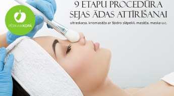 Īpaša 9 etapu procedūra sejas ādas attīrīšanai: ultraskaņa, kriomasāža ar šķidro slāpekli, masāža, maska u.c. (1 h 20 min)