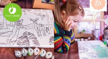 Radīts Latvijā! Krāsojamās gleznas bērniem "Meža stāsti": A4 izmērs, skaistas krāsas