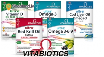 Vitabiotics: ULTRA sērijas zivju eļļa Omega-3, Krila eļļa vai D vitamīns
